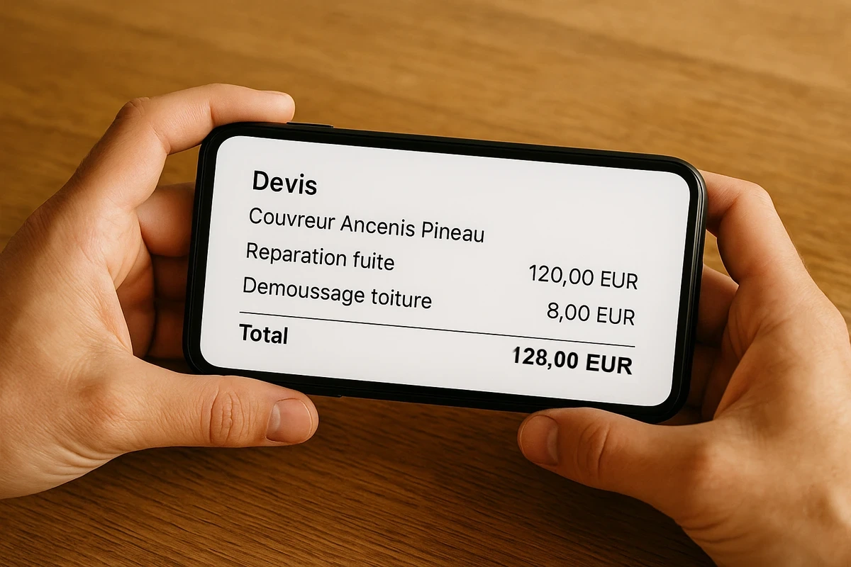 Devis couvreur à Ancenis détaillé et transparent affiché sur smartphone